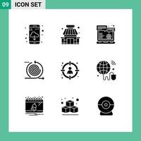 Universal Icon Symbols Group of 9 Modern Solid Glyphs of head product website browser management cycles Editable Vector Design Elements