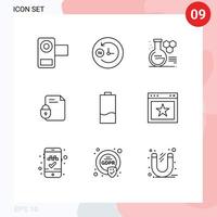 9 Outline concept for Websites Mobile and Apps battery security chemistry lock file Editable Vector Design Elements