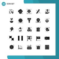 Set of 25 Vector Solid Glyphs on Grid for money hand architecture school supplies preparation Editable Vector Design Elements