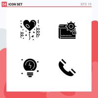 4 Thematic Vector Solid Glyphs and Editable Symbols of affection purse celebration finance brainstorming Editable Vector Design Elements