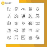 25 User Interface Line Pack of modern Signs and Symbols of location paper hipster note document Editable Vector Design Elements