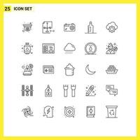 Group of 25 Lines Signs and Symbols for cloud beach file drink photo Editable Vector Design Elements