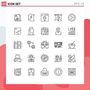 Set of 25 Modern UI Icons Symbols Signs for multimedia presentation power graph user Editable Vector Design Elements