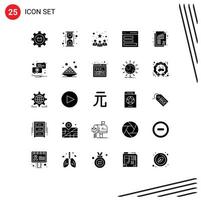 25 Universal Solid Glyph Signs Symbols of interface communication laboratory best team candidates Editable Vector Design Elements