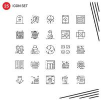 Group of 25 Lines Signs and Symbols for upload smartphone finance cloud year Editable Vector Design Elements