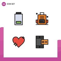 Modern Set of 4 Filledline Flat Colors and symbols such as battery heart status bag like Editable Vector Design Elements