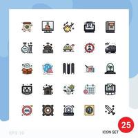 Pack of 25 Modern Filled line Flat Colors Signs and Symbols for Web Print Media such as education web instrument program code Editable Vector Design Elements