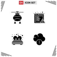 Set of 4 Commercial Solid Glyphs pack for helicopter love vehicles error romance Editable Vector Design Elements