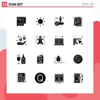 Pack of 16 Modern Solid Glyphs Signs and Symbols for Web Print Media such as safe money gear income analysis Editable Vector Design Elements