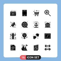 Solid Glyph Pack of 16 Universal Symbols of satellite antenna internet search control Editable Vector Design Elements