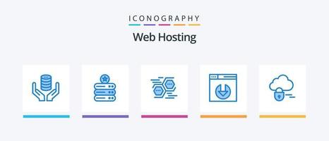 Web Hosting Blue 5 Icon Pack Including cloud. server download. storage. web. hexagon. Creative Icons Design vector