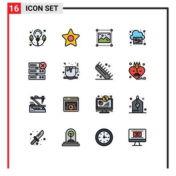 usuario interfaz paquete de dieciséis básico plano color lleno líneas de servidor base de datos gráfico nube página editable creativo vector diseño elementos