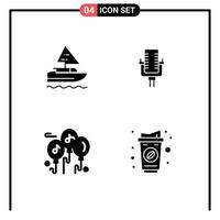 4 Universal Solid Glyph Signs Symbols of boat music country record coffee Editable Vector Design Elements