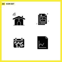 Editable Vector Line Pack of 4 Simple Solid Glyphs of wifi music house idea saxophone Editable Vector Design Elements