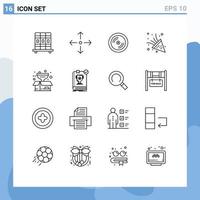 Group of 16 Modern Outlines Set for book product disk package party time Editable Vector Design Elements