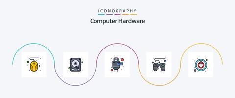 Computer Hardware Line Filled Flat 5 Icon Pack Including . hdmi. switch. power vector