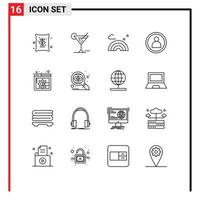 User Interface Pack of 16 Basic Outlines of search display page content nature user disc Editable Vector Design Elements