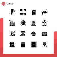 Modern Set of 16 Solid Glyphs and symbols such as tree landscape tick experiment chemistry Editable Vector Design Elements