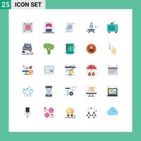 Mobile Interface Flat Color Set of 25 Pictograms of media tv decree hobby easel Editable Vector Design Elements