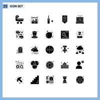 Pictogram Set of 25 Simple Solid Glyphs of laptop business small business rank insignia Editable Vector Design Elements