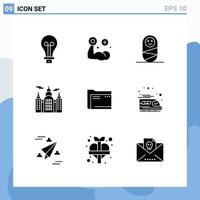 User Interface Pack of 9 Basic Solid Glyphs of empty computer child archive house Editable Vector Design Elements