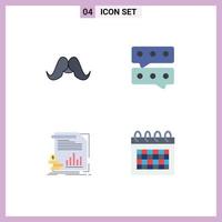 Editable Vector Line Pack of 4 Simple Flat Icons of moustache finance male conversation information Editable Vector Design Elements