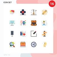 Set of 16 Modern UI Icons Symbols Signs for charge tecnology music computer first aid Editable Pack of Creative Vector Design Elements