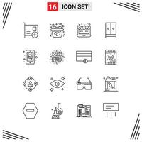pictograma conjunto de dieciséis sencillo contornos de hotel mueble romántico armario en línea Tienda editable vector diseño elementos