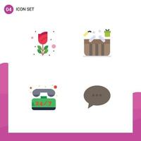 Group of 4 Flat Icons Signs and Symbols for flower help rose gift telephone Editable Vector Design Elements
