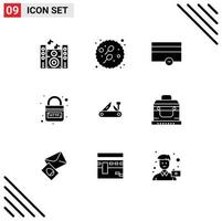 Pack of 9 creative Solid Glyphs of knife security money link http Editable Vector Design Elements