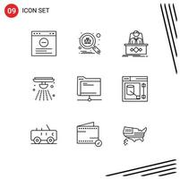 Editable Vector Line Pack of 9 Simple Outlines of database fire boss bell alarm Editable Vector Design Elements