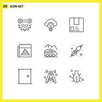 Pack of 9 Modern Outlines Signs and Symbols for Web Print Media such as hoax advertising success shipment package Editable Vector Design Elements