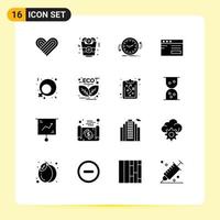 Pack of 16 creative Solid Glyphs of women sign feminism clockwise school internet Editable Vector Design Elements