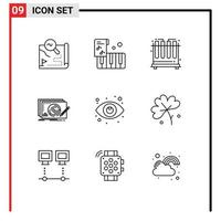 Pack of 9 creative Outlines of search game chemistry complete design Editable Vector Design Elements