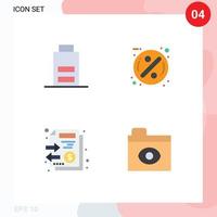 Editable Vector Line Pack of 4 Simple Flat Icons of battery files user discount money Editable Vector Design Elements