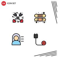 Universal Icon Symbols Group of 4 Modern Filledline Flat Colors of affection miss aid treatment cord Editable Vector Design Elements