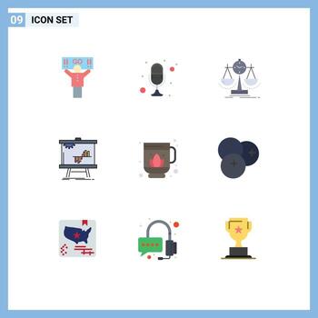 Flat Color Pack of 9 Universal Symbols of graph chart talk business scorecard Editable Vector Design Elements