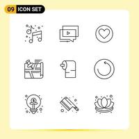 Pictogram Set of 9 Simple Outlines of map position presentation route cack Editable Vector Design Elements