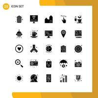 Group of 25 Solid Glyphs Signs and Symbols for right hand programming gestures industry Editable Vector Design Elements