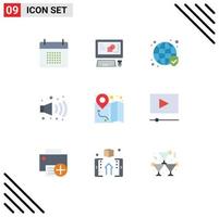 Pictogram Set of 9 Simple Flat Colors of location pollution process noise verified Editable Vector Design Elements