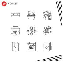 Outline Pack of 9 Universal Symbols of heart hardware construction gadget computers Editable Vector Design Elements