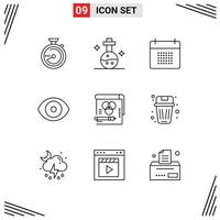 Group of 9 Modern Outlines Set for color lab appointment eye schedule Editable Vector Design Elements