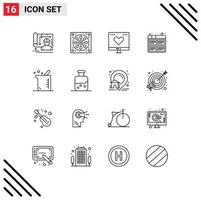 Group of 16 Outlines Signs and Symbols for production images favorite film money Editable Vector Design Elements