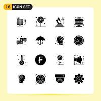 Group of 16 Solid Glyphs Signs and Symbols for qa sweets microscope pancake cake Editable Vector Design Elements