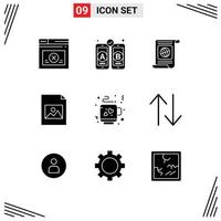 Group of 9 Modern Solid Glyphs Set for tea coffee objectives image document Editable Vector Design Elements