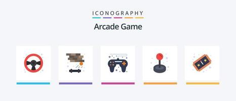 Arcade Flat 5 Icon Pack Including play. ticket. game controller. play. fun. Creative Icons Design vector