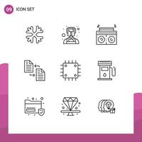 Modern Set of 9 Outlines Pictograph of devices chipset player transfer file Editable Vector Design Elements