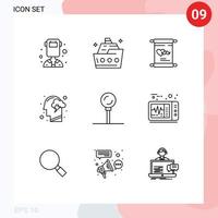 Pack of 9 Modern Outlines Signs and Symbols for Web Print Media such as energy human summer head day Editable Vector Design Elements