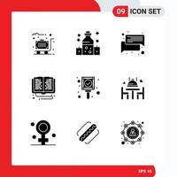 9 Thematic Vector Solid Glyphs and Editable Symbols of check online learning chat online education Editable Vector Design Elements