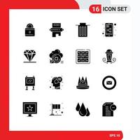 Set of 16 Modern UI Icons Symbols Signs for rich diamond delete share mobile share Editable Vector Design Elements